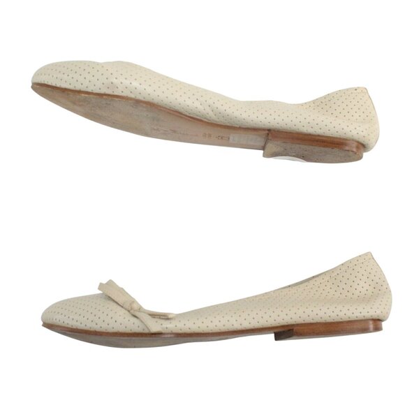 Kimel Design Studio Womens 8.5M Beige Leather Small Dot Pattern Bow Ballet Flats - Picture 7 of 10